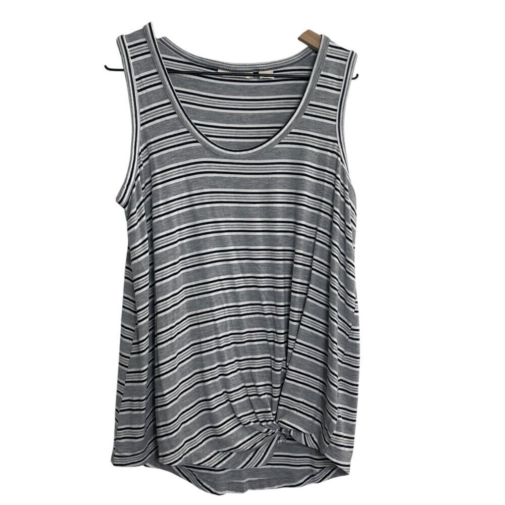 Christian Siriano New York Striped Knot-Front Tank Top | Size Small | Gray & Whi